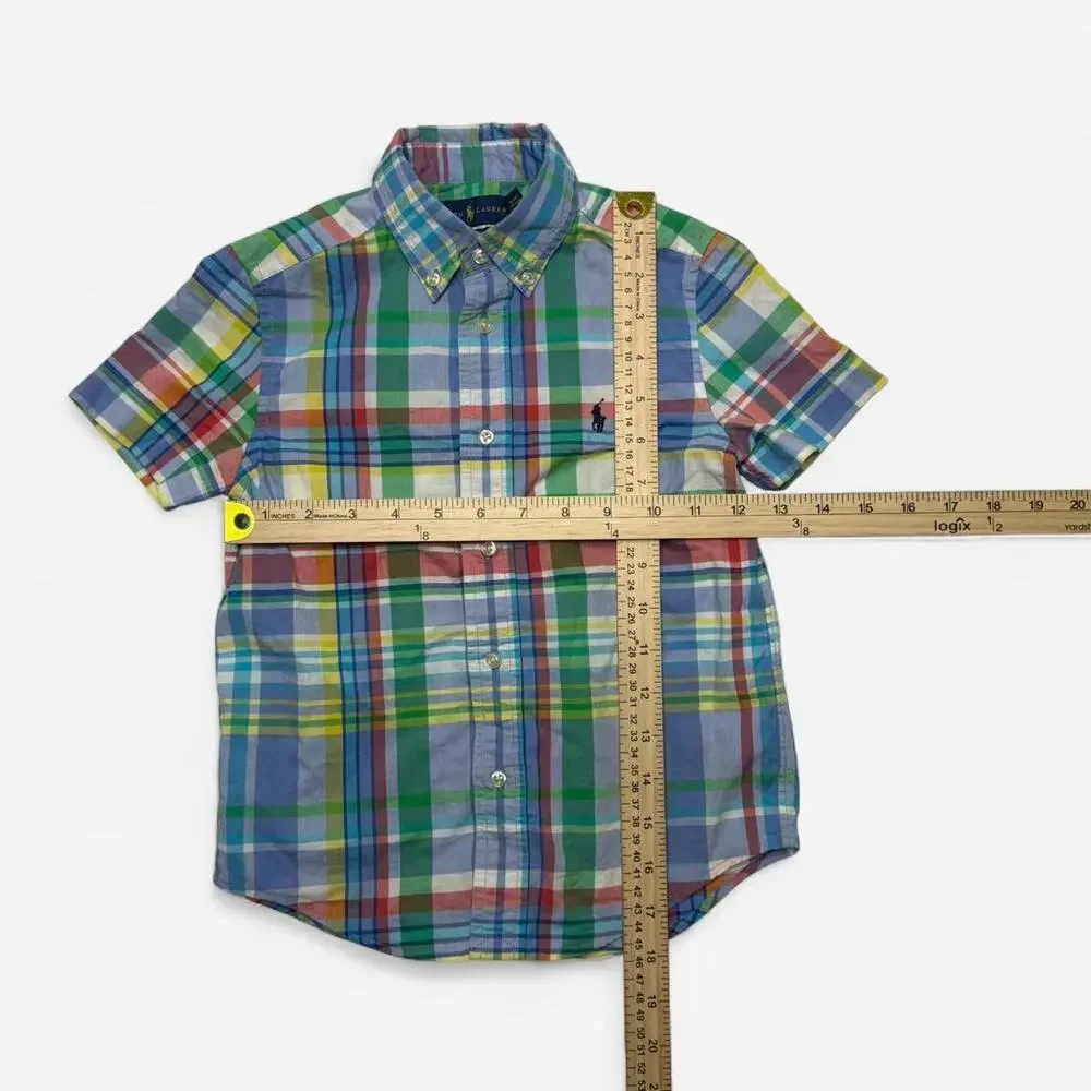 Ralph Lauren Boys Plaid Short Sleeve Button Down Shirt Size 5